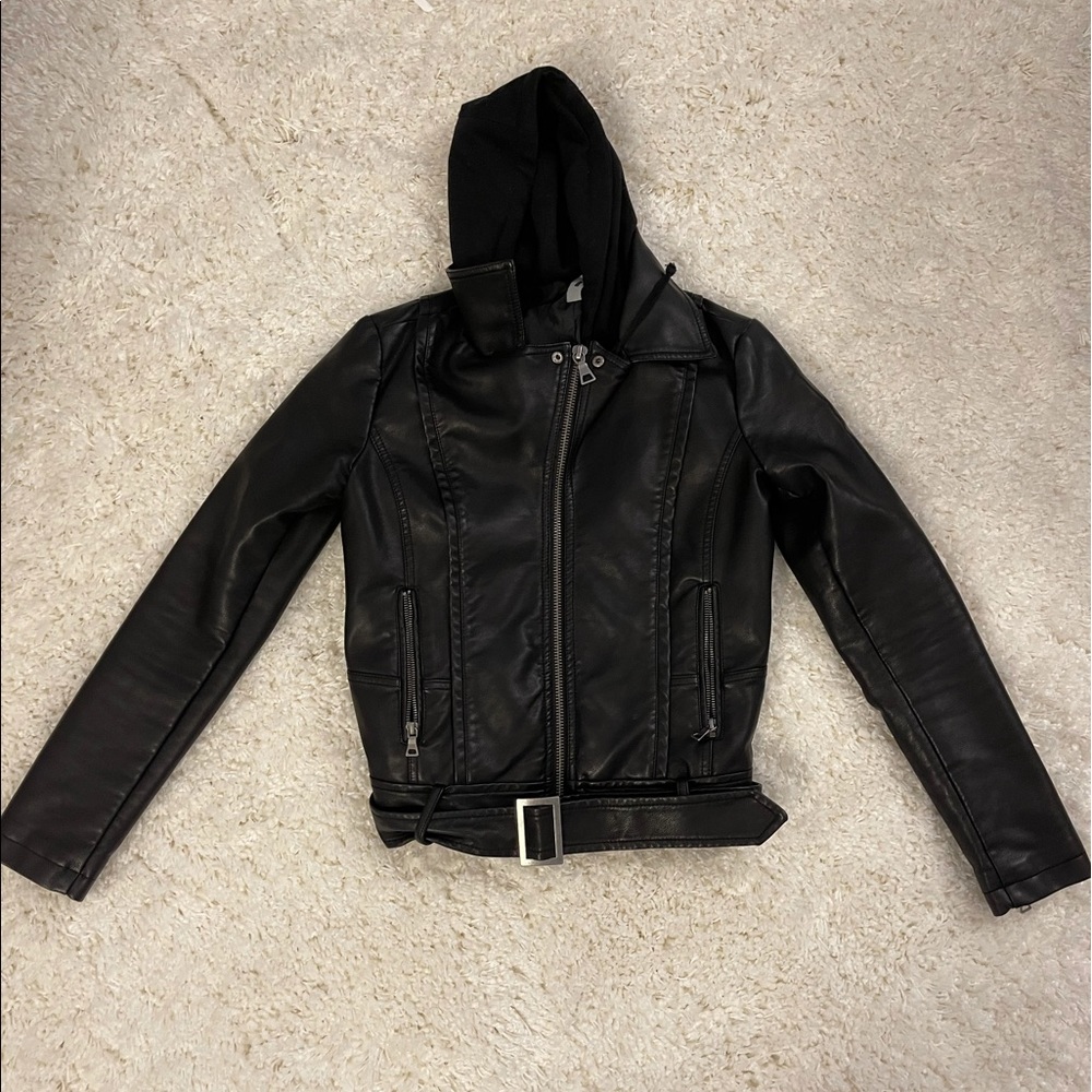 Design Lab Faux Leather Hooded Jacket